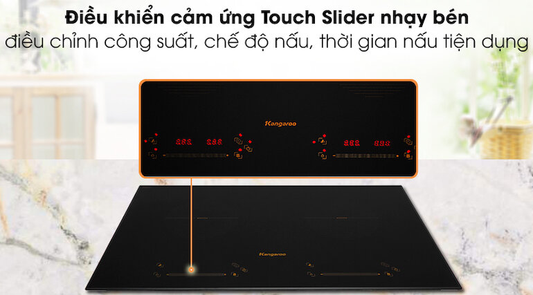 Bếp âm Kangaroo KG858i với bảng điều khiển cảm ứng Touch Slider nhạy bén giúp người dùng dễ dàng điều chỉnh công suất, chế độ nấu, thời gian nấu…