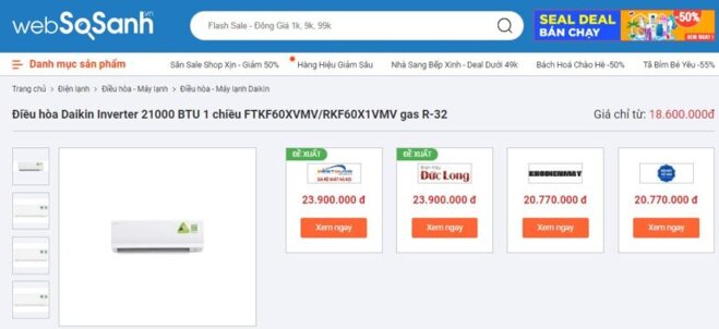 Điều hòa Daikin Inverter 21000 BTU 1 chiều FTKF60XVMV/RKF60X1VMV gas R-32