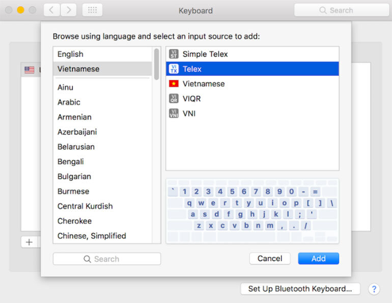 Chọn bàn phím tiếng Việt và chọn kiểu gõ dấu mong muốn