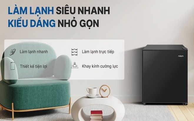 Tủ lạnh Aqua 50 lít AQR-D60FA(BS) thích hợp để bảo quản, lưu trữ thực phẩm cho từ 1 - 2 người