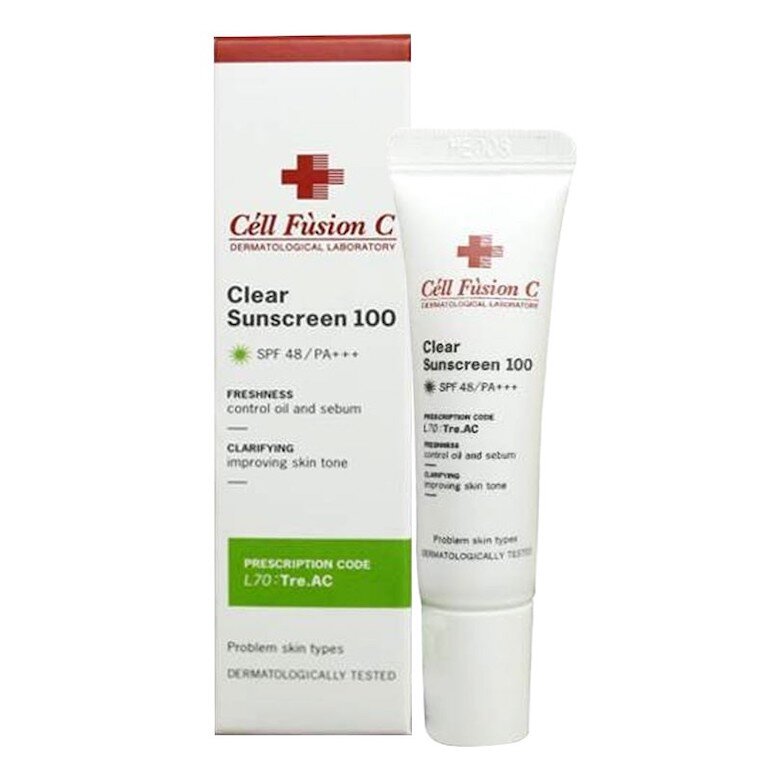 Kem chống nắng cho da dầu mụn Cell Fusion Clear Sunscreen 100 màu xanh SPF 48 PA+++