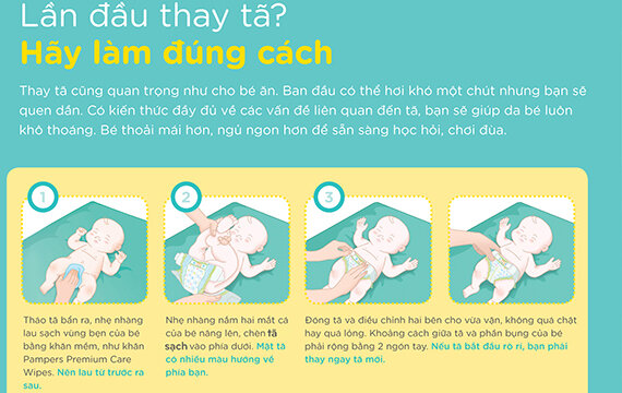 Cách thay tã bỉm dán Pampers cho bé