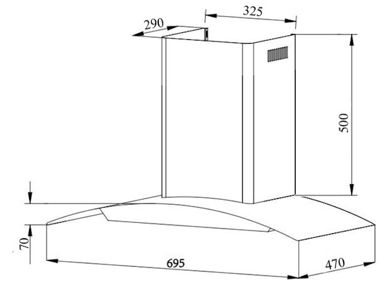 Kích thước của máy hút mùi Uber U707S