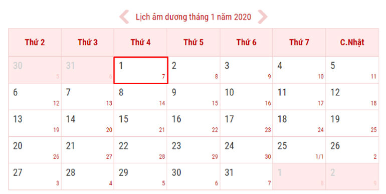 Tết dương lịch 2020 rơi vào thứ 4 ngày giữa tuần
