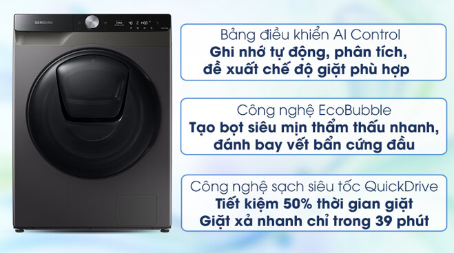 Máy giặt lồng ngang Samsung Addwash Inverter 9.5Kg + sấy 6Kg WD95T754DBX/SV