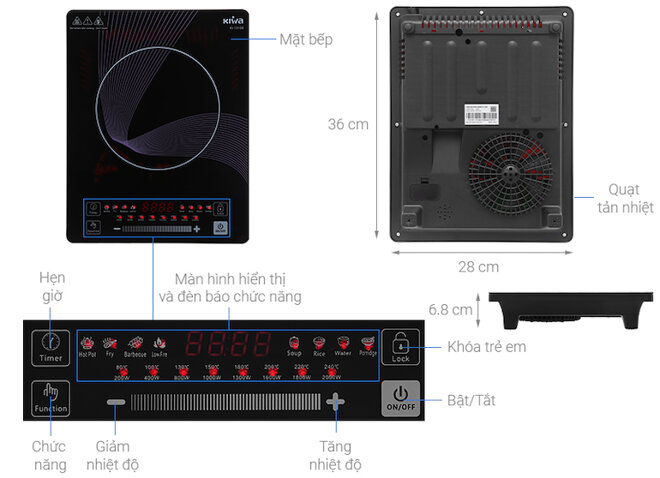 Bếp từ Kiwa KI-131GB với bảng điều khiển cảm ứng dễ dàng điều chỉnh linh hoạt.