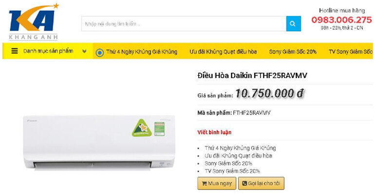 Điều hòa 2 chiều Daikin inverter FTHF25RAVMV