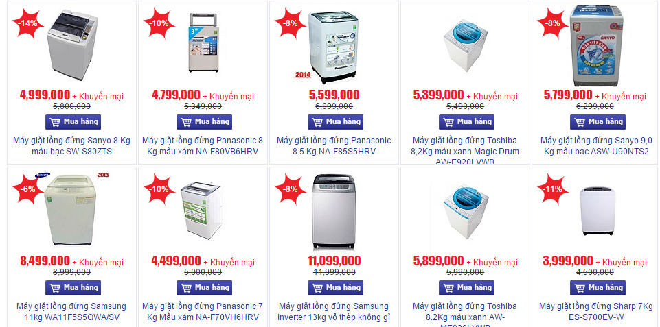 Các máy giặt đang giảm giá tại Trần Anh