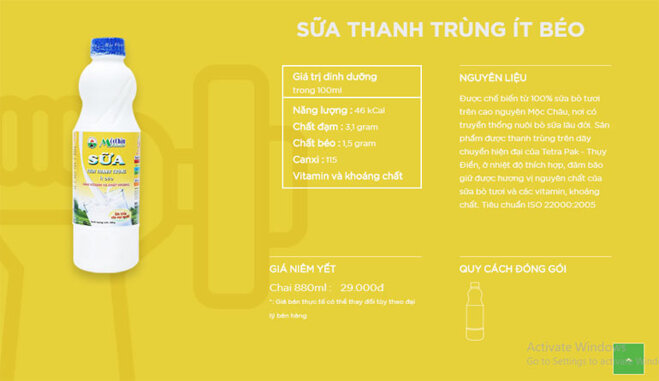 sữa tươi thanh trùng mộc châu