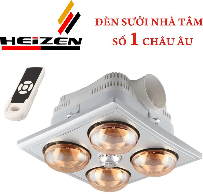 Đèn sưởi nhà tắm âm trần 4 bóng Heizen với nhiều tính năng hiện đại