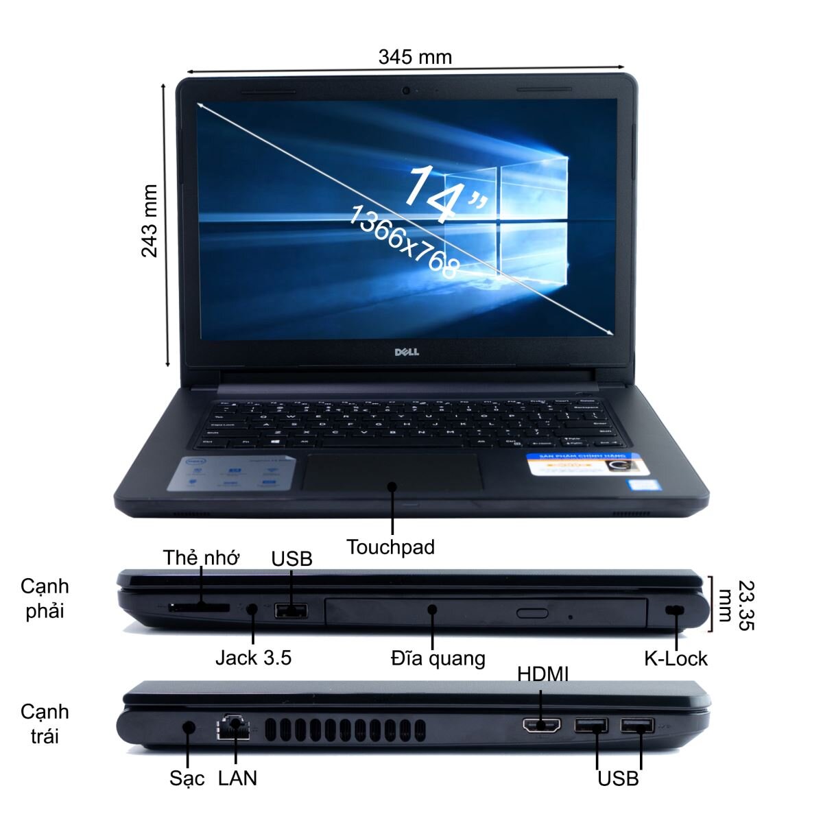 Dell inspiron 3476 C4i51121 nặng 2kg, màu đen sang trọng