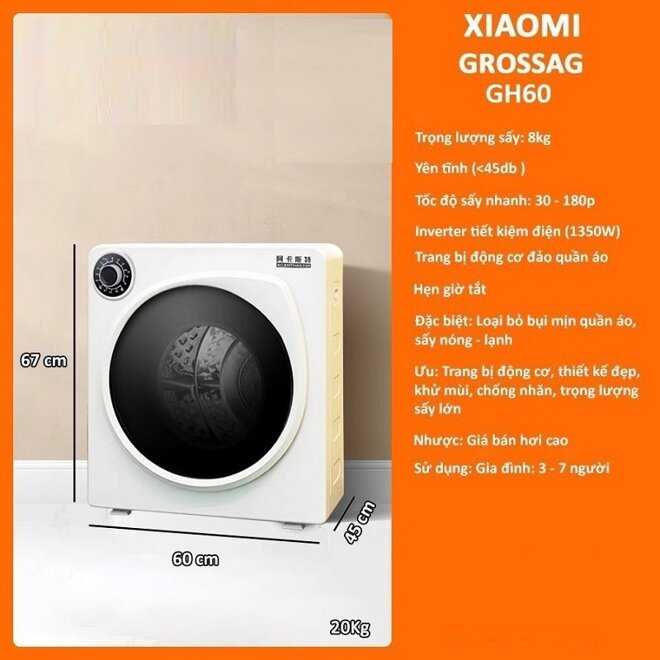 Đánh giá máy sấy quần áo Xiaomi GDZ60 nhỏ gọn cho gia đình 3 - 7 người