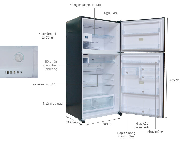 Tủ lạnh Toshiba GR-WG58VDAZ cấu tạo ngăn đá 158L và ngăn lạnh 388L.