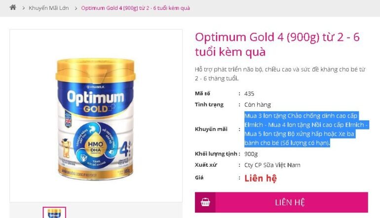 Mua sữa Optimum Gold 4 khuyến mãi được tặng nồi, chảo chống dính cao cấp Elmich, bộ xửng hấp hoặc xe 3 bánh cho bé