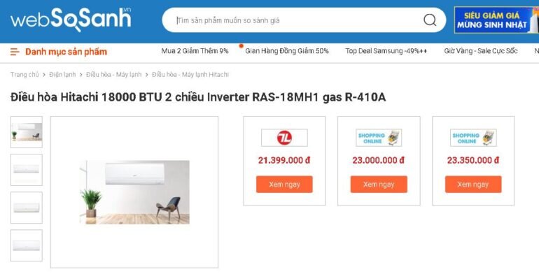 Giá điều hòa Hitachi 2 chiều 18000btu