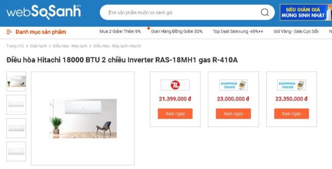 Giá điều hòa Hitachi 2 chiều 18000btu