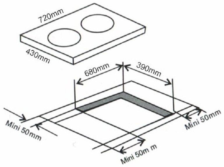 Kích thước bếp từ âm 2 vùng nấu Arber AB-397