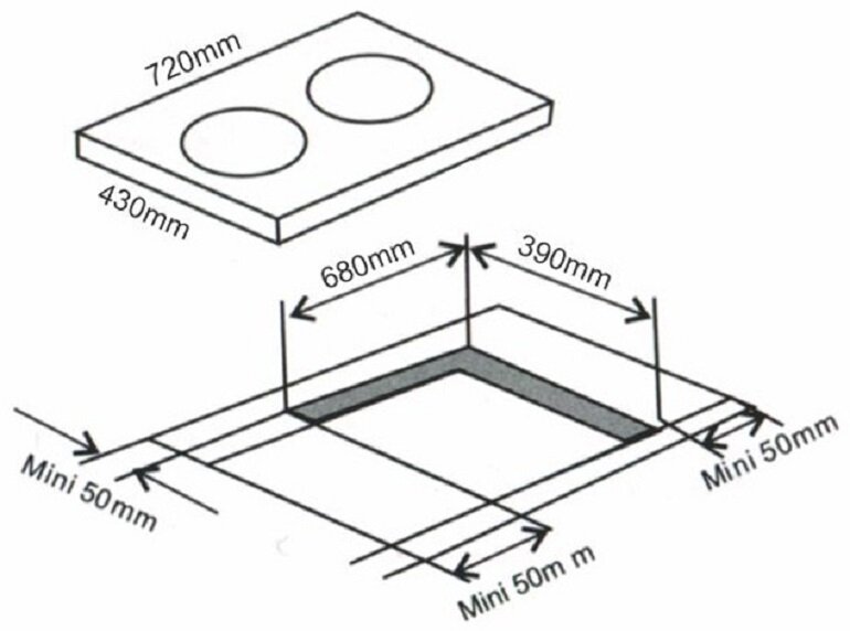 Kích thước bếp từ âm 2 vùng nấu Arber AB-397 