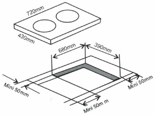 Kích thước bếp từ âm 2 vùng nấu Arber AB-397 