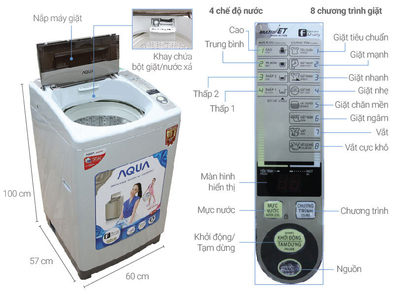 máy giặt 8kg Aqua AQW-S80KT lồng đứng