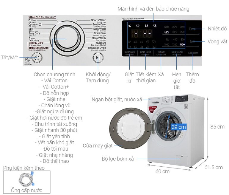 Máy giặt LG Inverter 8kg FC1408S5W