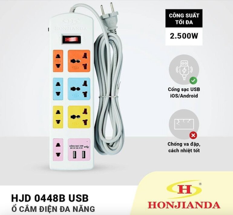 Ổ cắm điện kéo dài quay tay HONJIANDA HJD-0448B-U