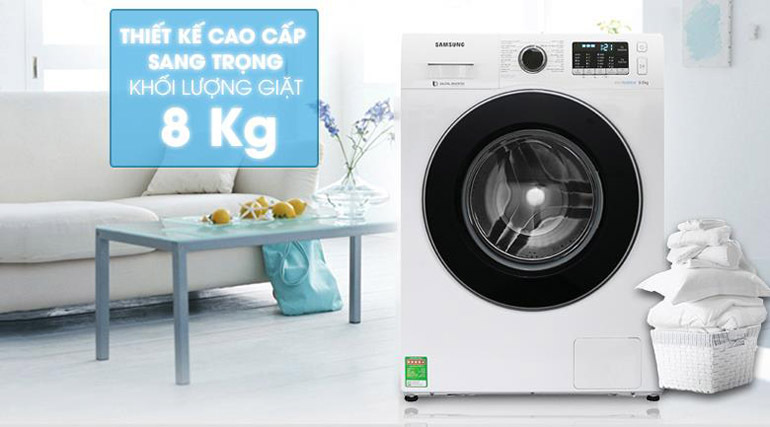 Máy giặt Samsung WW80J54e0BW-SV thiết kế sang trong, đơn giản và quen thuộc cho người dùng.