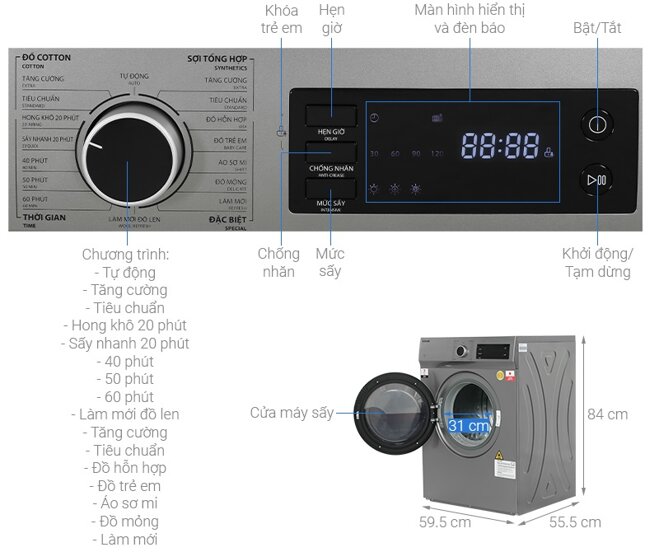 Máy sấy quần áo Toshiba 7kg TD-H80SEV giá chỉ 4,65 triệu mà chất lượng rất tốt