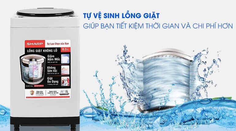 Máy giặt Sharp lồng đứng 8.2 kg ES-U82GV 