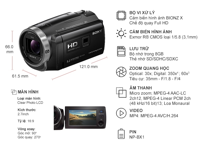 Thông số kỹ thuật Sony Handycam HDR-PJ67