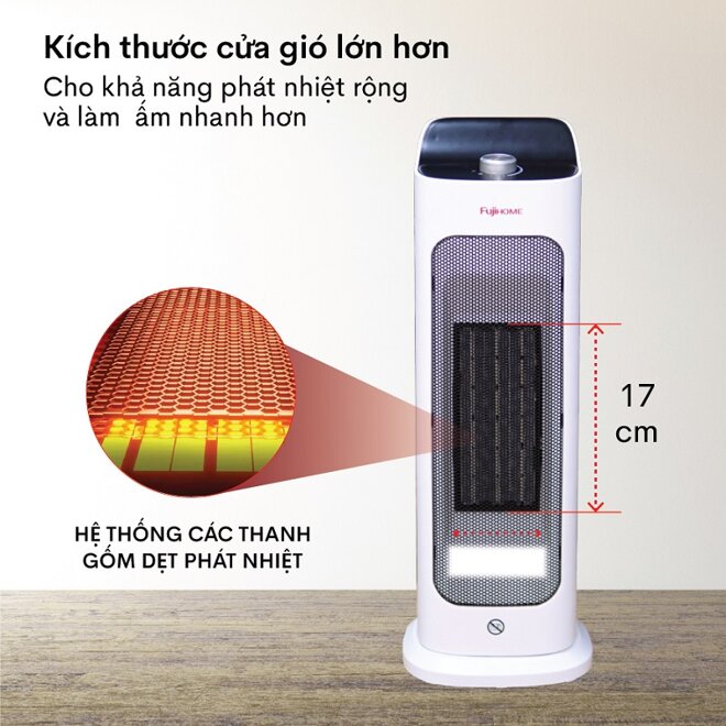 Quạt sưởi gốm Fujihome FH1000 sử dụng công nghệ sưởi gốm PTC tân tiến