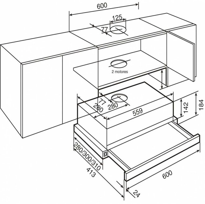 Sơ đồ minh họa máy hút mùi 60 cm