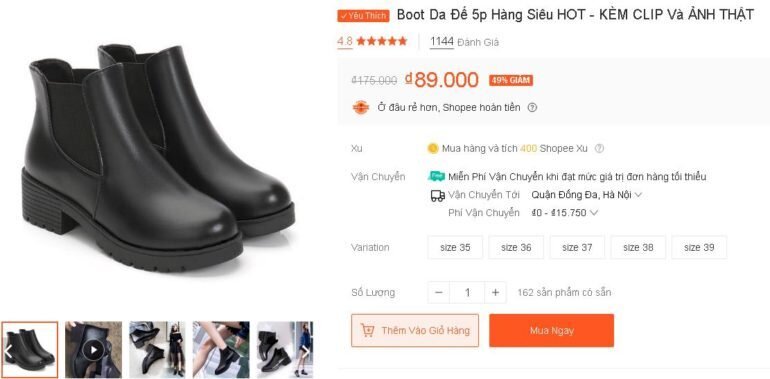 Sale boots cổ ngắn trên shopee