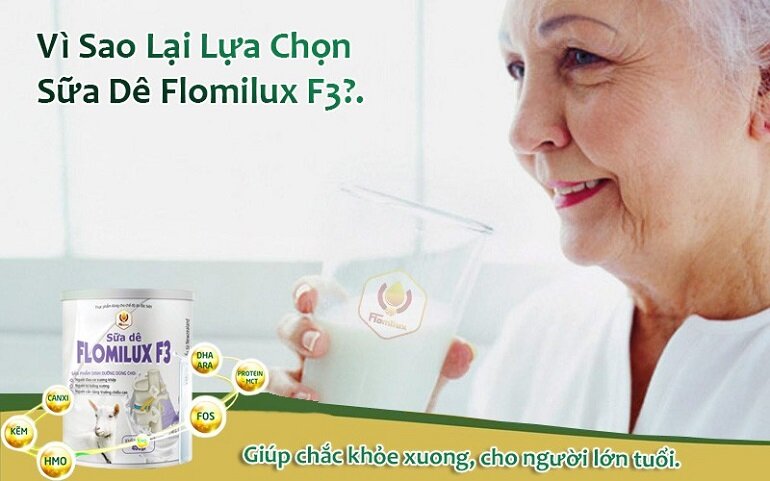 Sữa dê Flomilux F3 tốt cho người lớn tuổi, loãng xương,...
