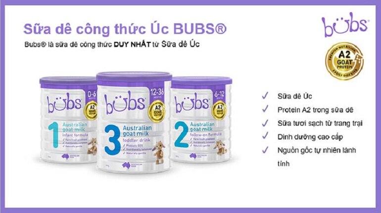 Các dòng sữa bột dê Úc của Bubs