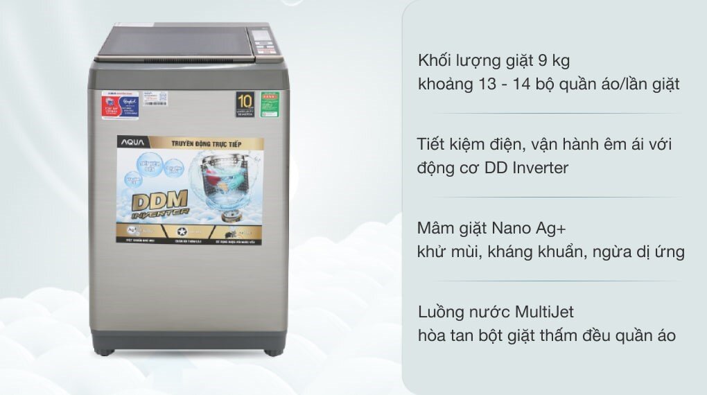 Máy giặt 9kg Aqua AQW-D90CT.S