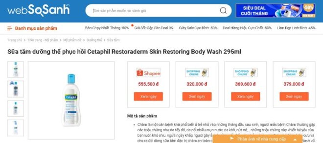 Giá sữa tắm Cetaphil cho người lớn