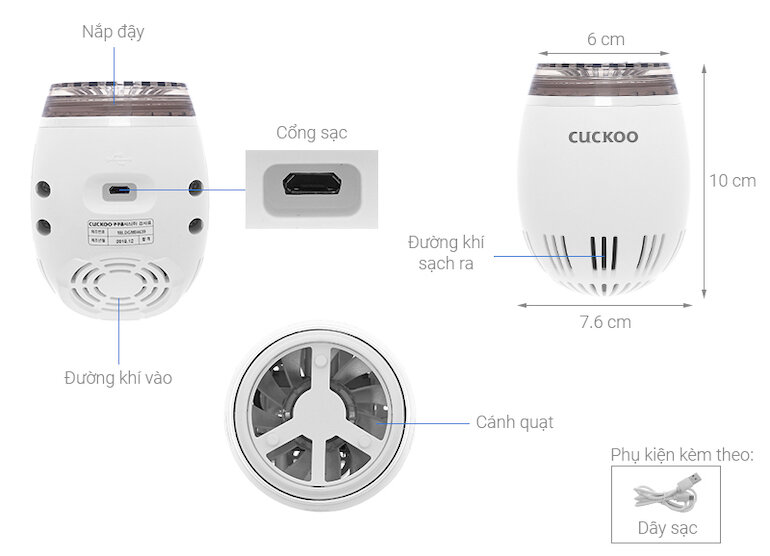Cuckoo CAC-03V10W được thiết kế vô cùng tiện dụng với cổng sạc USB kết nối nguồn điện.