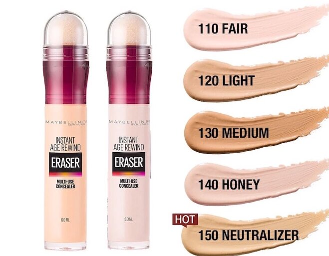 Che khuyết điểm Maybelline Instant Age Rewind có khả năng che phủ tốt các khuyết điểm ở trên gương mặt như mụn, thâm nám, bọng mắt, tàn nhang…đặc biệt là quầng thâm mắt.