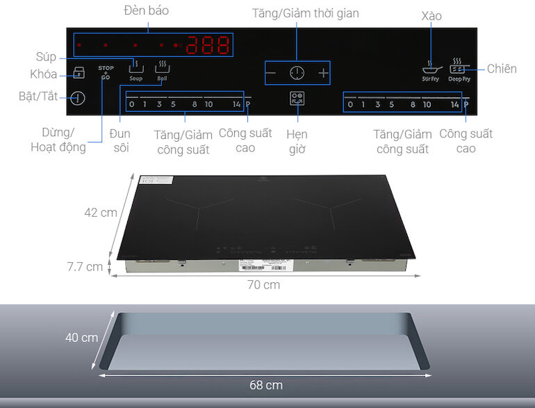 Bếp âm Electrolux EHI7280BB có thiết kế lắp âm sang trọng với 2 vùng nấu 2 món cùng lúc.