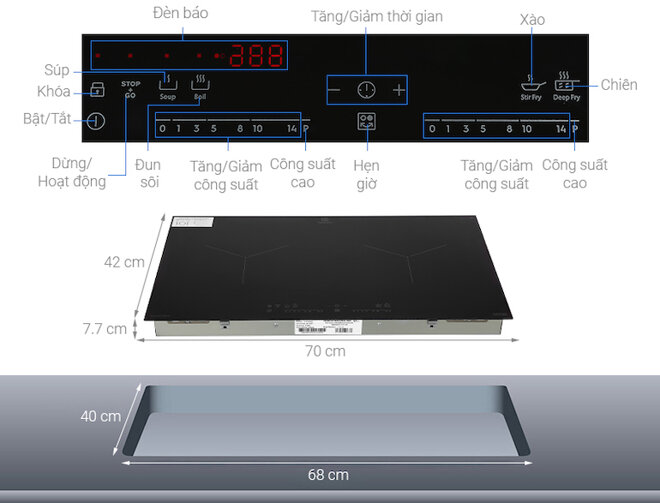 Bếp âm Electrolux EHI7280BB có thiết kế lắp âm sang trọng với 2 vùng nấu 2 món cùng lúc.