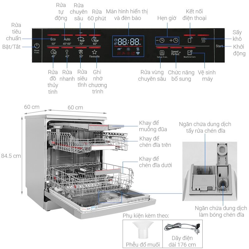 So sánh máy rửa bát độc lập 13 bộ Bosch SMS6ZCI49E và Electrolux ESF5512LOX