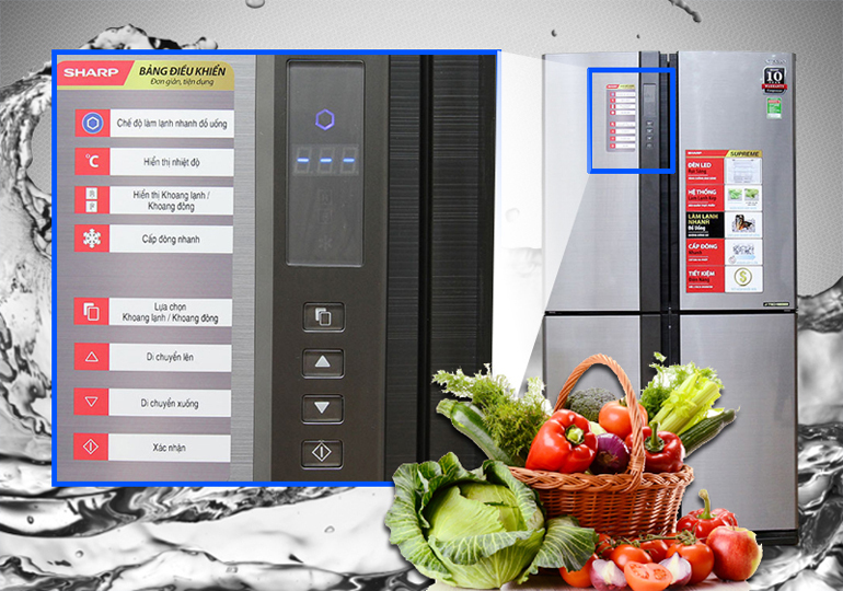 Tủ lạnh Sharp SJ-FX630V-ST sử dụng bảng điều khiển bằng ngôn ngữ tiếng Việt
