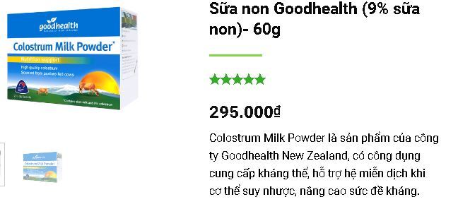 Giá sữa non Goodhealth hộp giấy 9% dao động trong khoảng từ 185.000 vnđ - 295.000 vnđ/hộp 20 gói*3g/gói