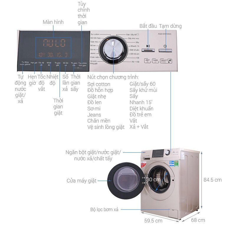 Máy giặt Aqua Inverter 8.5 kg AQD-D850A