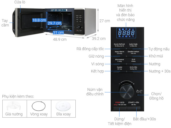 Lò vi sóng Samsung MG23K3515AS/SV nướng ngon, hâm nóng đều, tiết kiệm điện năng