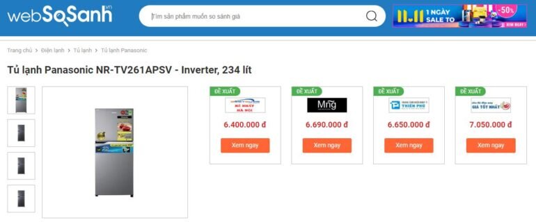 Giá tủ lạnh Panasonic Inverter 234 lít NR-TV261APSV bao nhiêu?