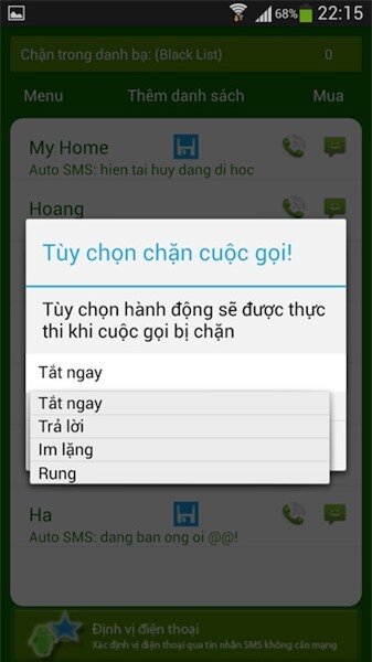 Tuỳ chọn chặn