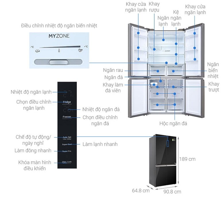 Tủ lạnh Aqua AQR-IG636FM(GB) dung tích lớn