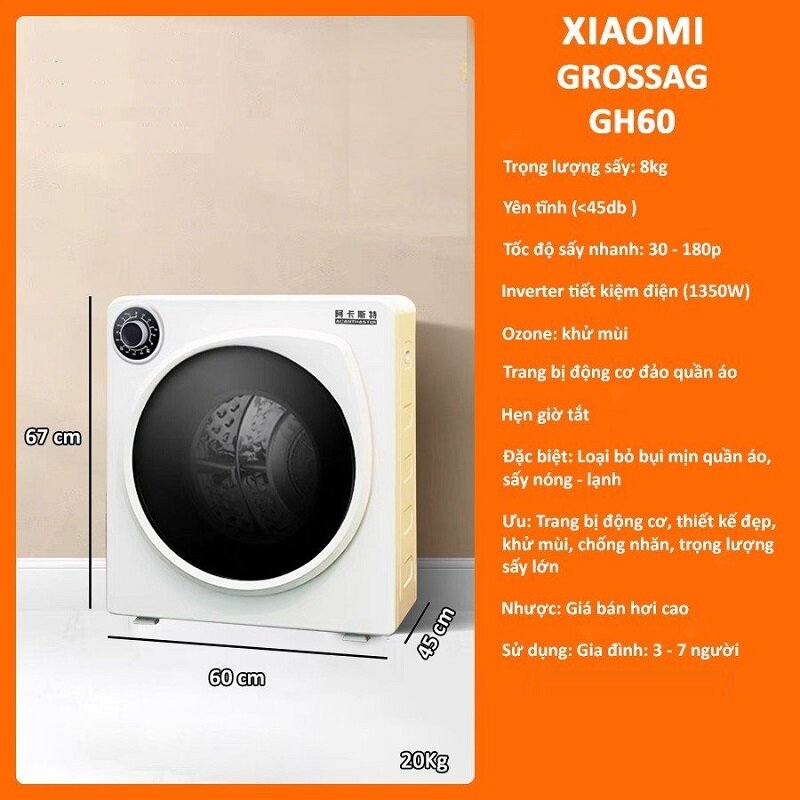 Gợi ý 3 máy sấy quần áo Xiaomi Grossag nhỏ gọn, giá lại